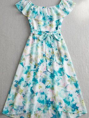 Suzy Shier Ruffle Off-Shoulder Spring Garden Midi Dress - S